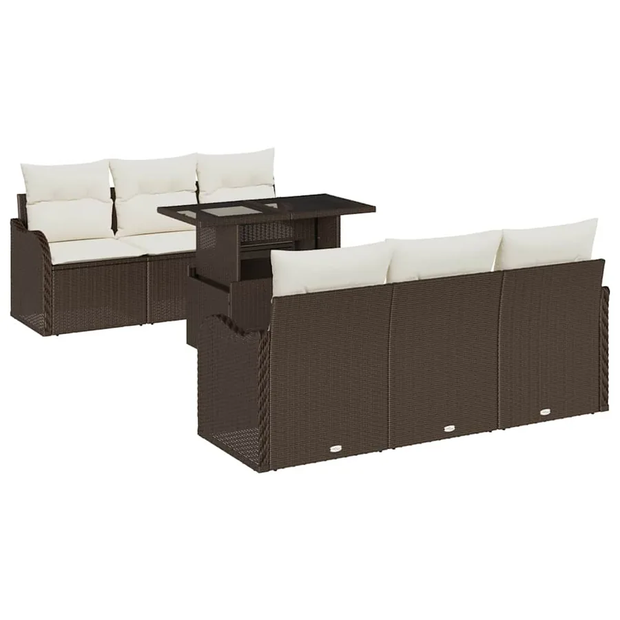 Ensemble de canapé de jardin 7 pcs Marron Poly rotin - 2
