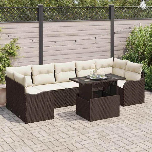 Ensemble de canapé de jardin 8 pcs Marron et Crème polyrotin