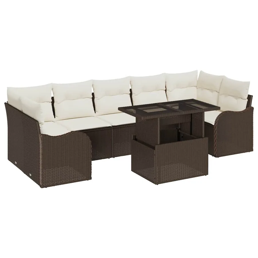 Ensemble de canapé de jardin 8 pcs Marron et Crème polyrotin - 2