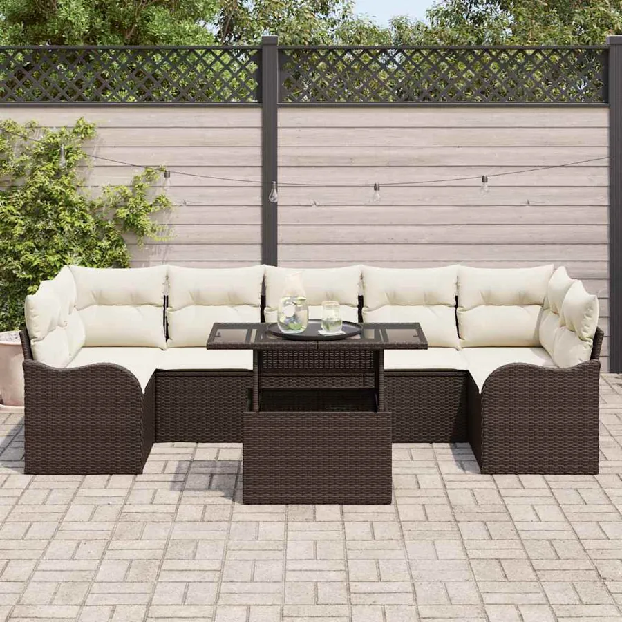 Ensemble de canapé de jardin 8 pcs Marron et Crème polyrotin - 3