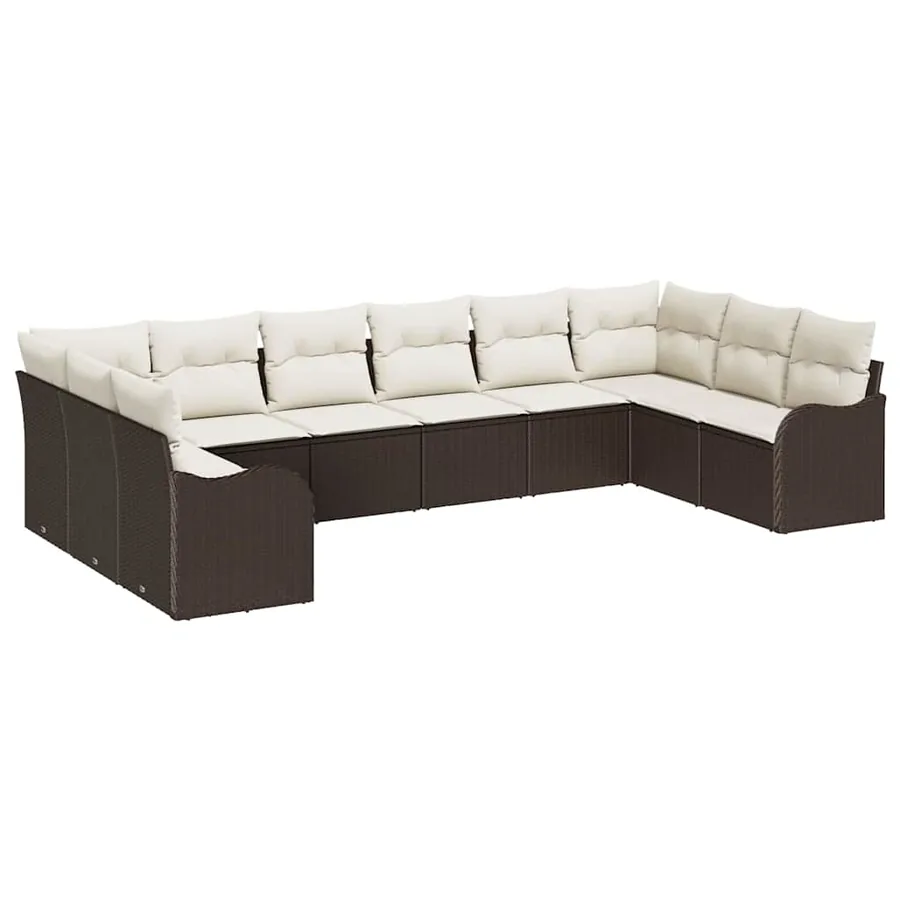 Ensemble de canapé de jardin 10 pcs Marron et blanc polyrotin - 2