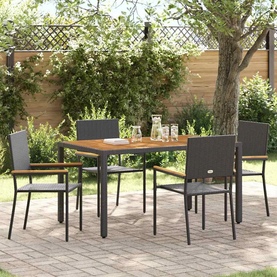 Ensemble de salle à manger pour jardin 5 pcs Noir polyrotin