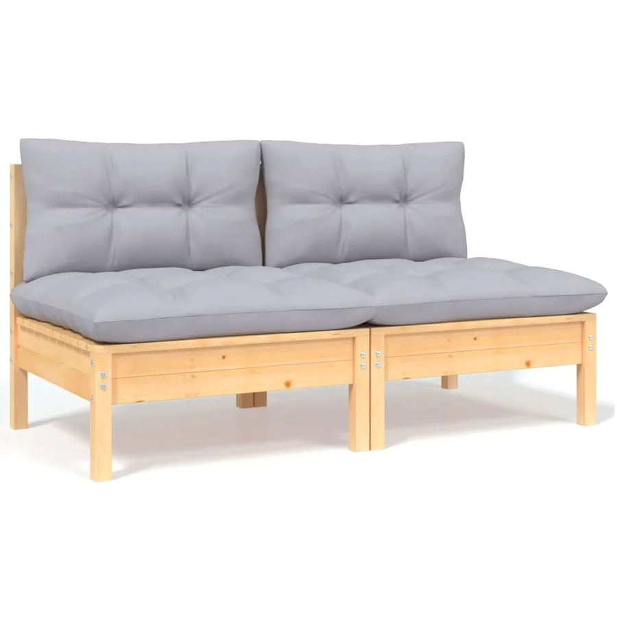 Salon de jardin 5 pcs avec coussins gris bois de pin massif - 7