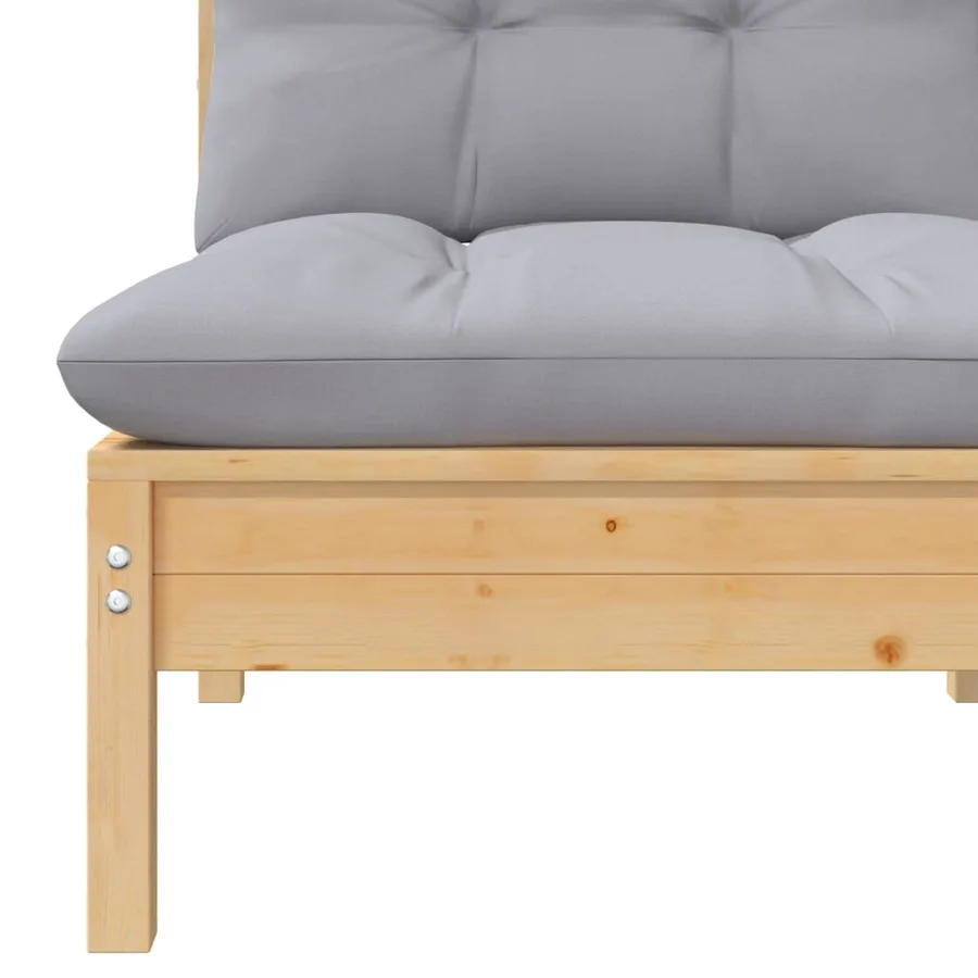 Salon de jardin 5 pcs avec coussins gris bois de pin massif - 9