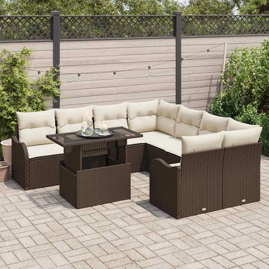 Ensemble de canapé de jardin 9 pcs Marron Polyrotin - 3