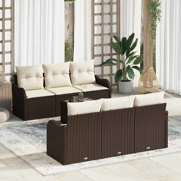 Ensemble de canapé de jardin avec coussin 7 pcs Marron et Crème