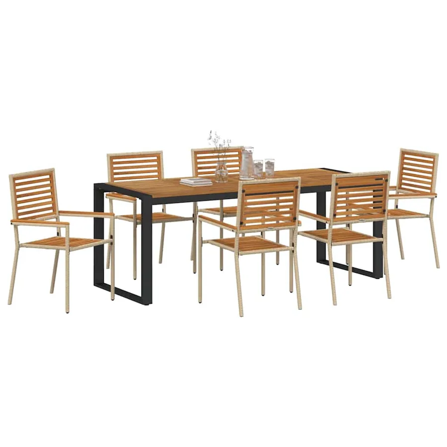 Ensemble de salle à manger pour jardin 7 pcs Beige et Marron - 3