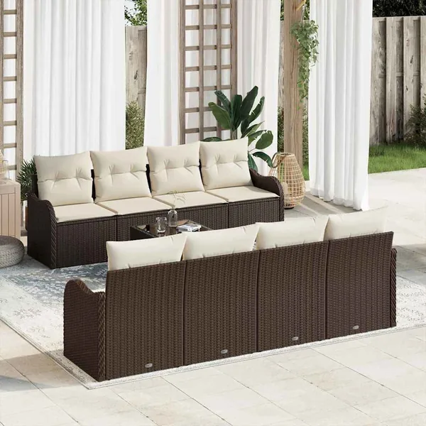 Ensemble de canapé de jardin avec coussin 9 pcs Marron et Crème