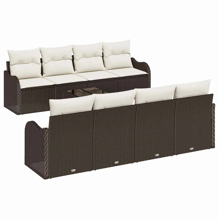 Ensemble de canapé de jardin avec coussin 9 pcs Marron et Crème - 2
