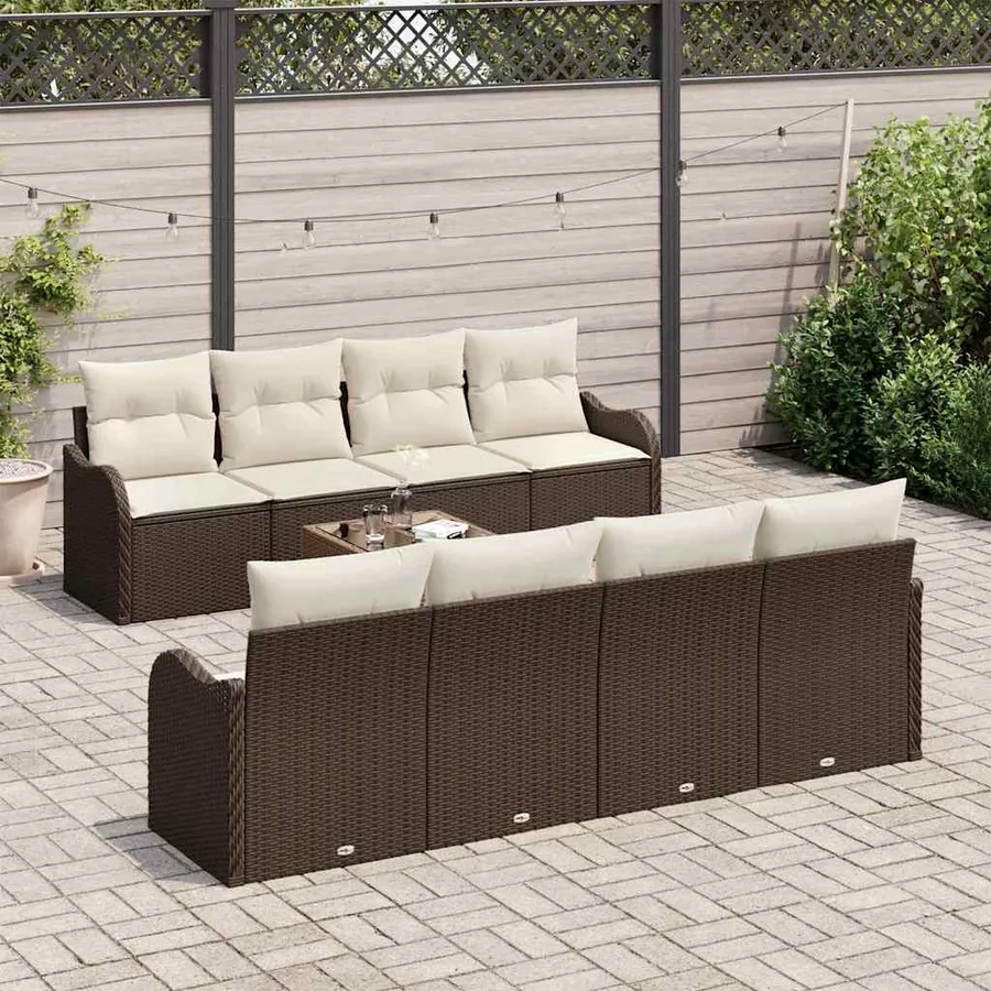 Ensemble de canapé de jardin avec coussin 9 pcs Marron et Crème - 3