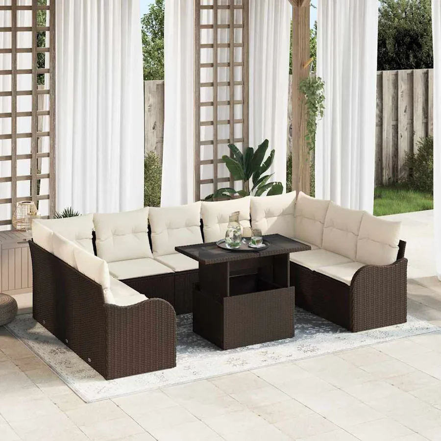 Ensemble de canapé de jardin 10 pcs Marron Poly Rattan