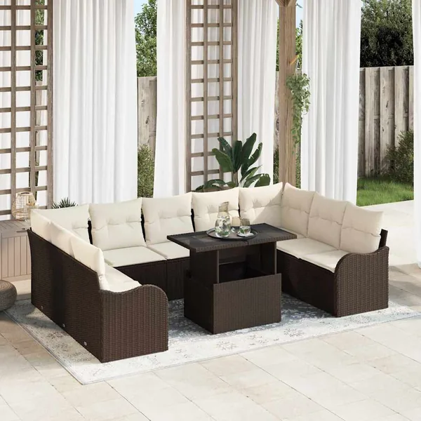 Ensemble de canapé de jardin 10 pcs Marron Poly Rattan