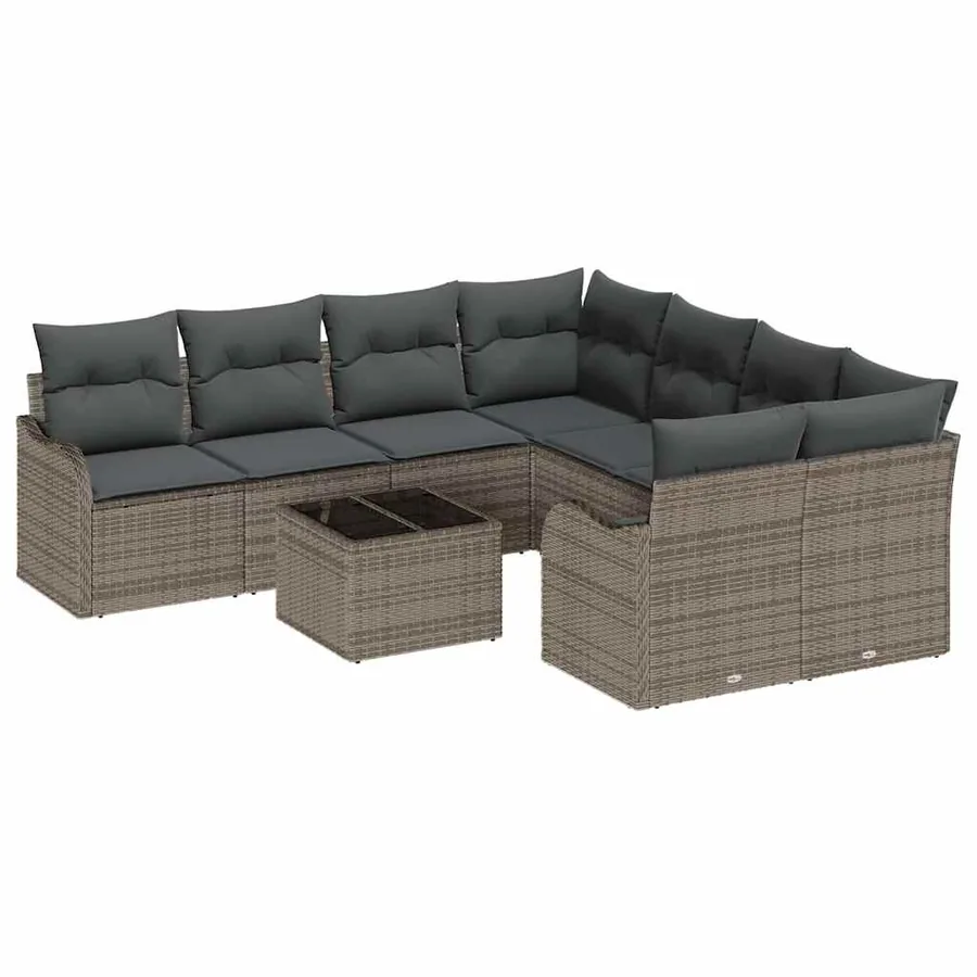 Ensemble de canapé de jardin avec coussin 9 pcs Gris polyrotin - 2