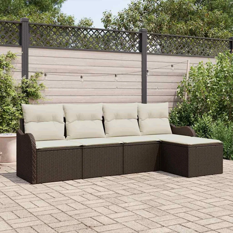 Ensemble de canapé de jardin 5 pcs Marron Poly rotin
