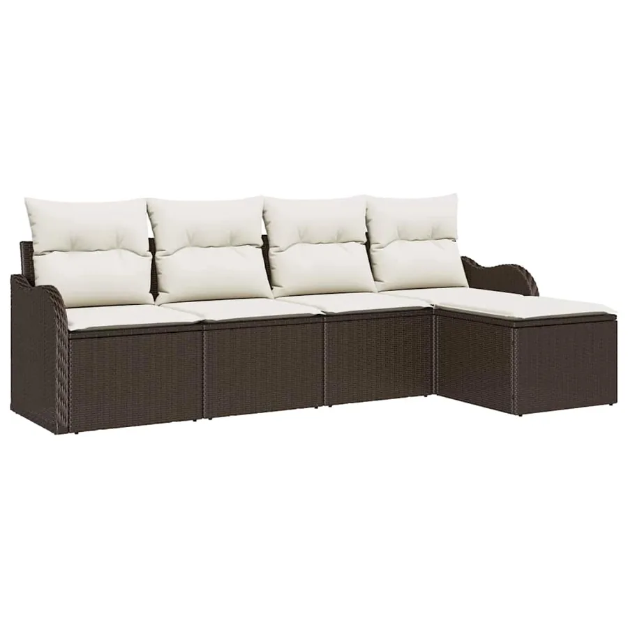 Ensemble de canapé de jardin 5 pcs Marron Poly rotin - 2
