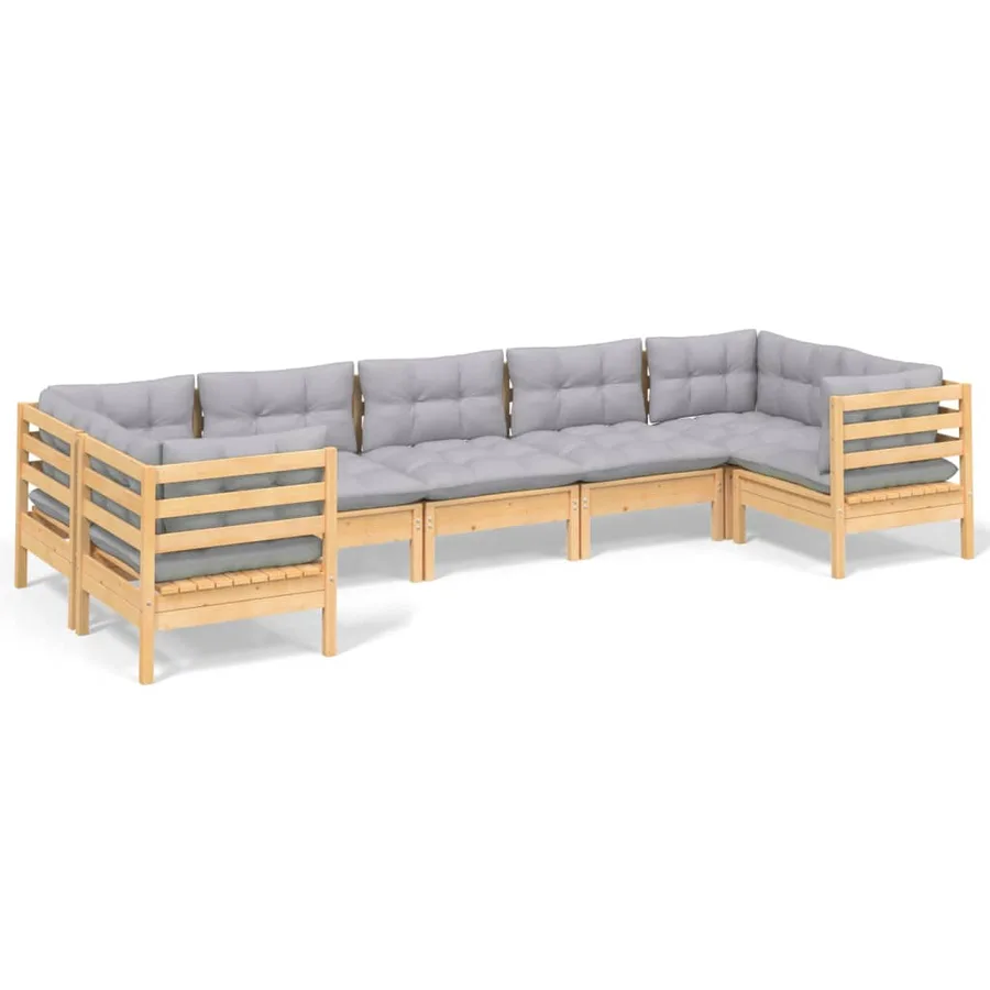 Salon de jardin 7 pcs avec coussins gris bois de pin - 2