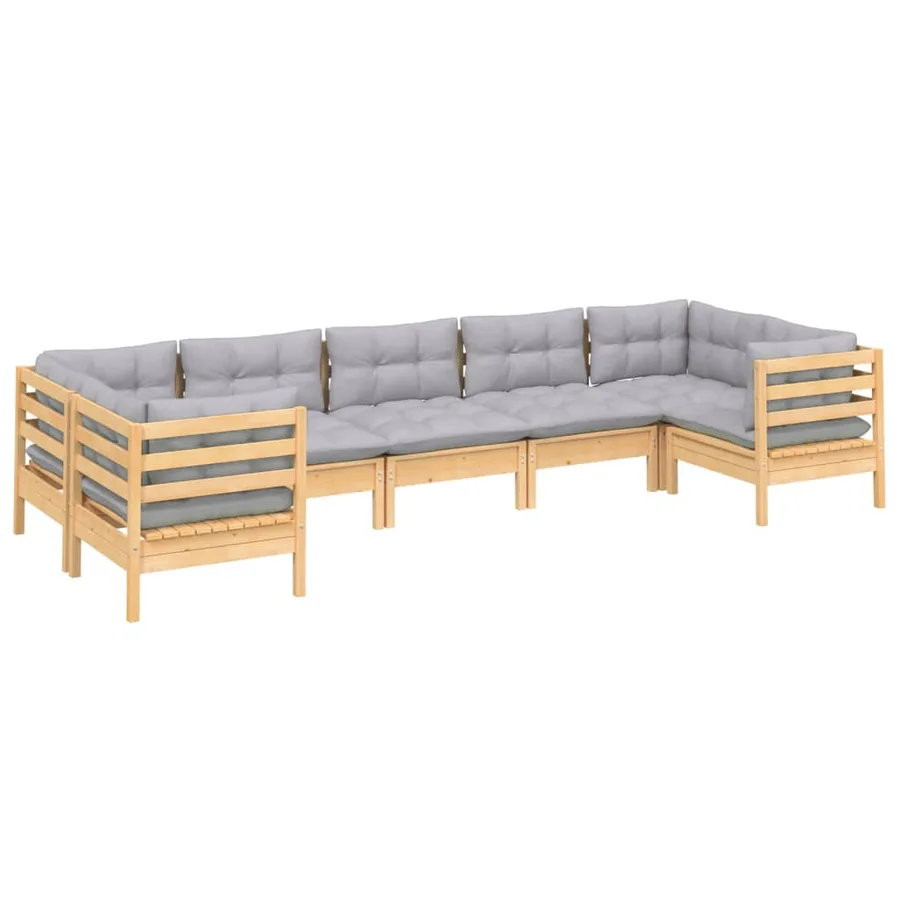 Salon de jardin 7 pcs avec coussins gris bois de pin - 3