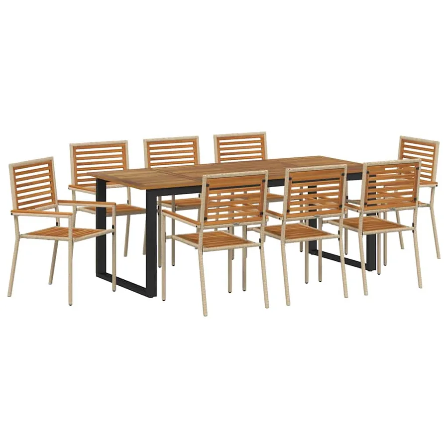 Ensemble de salle à manger pour jardin 9 pcs Beige - 2
