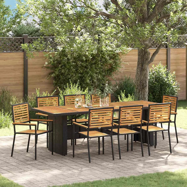 Ensemble de salle à manger pour jardin 9 pcs Noir et Marron