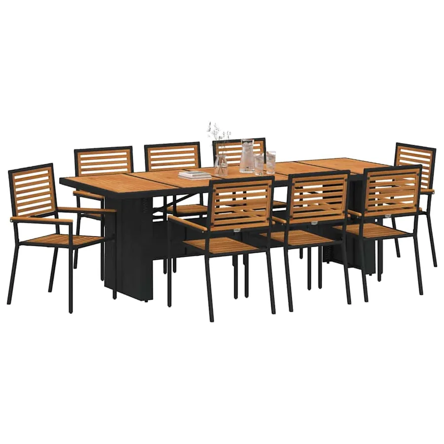 Ensemble de salle à manger pour jardin 9 pcs Noir et Marron - 3