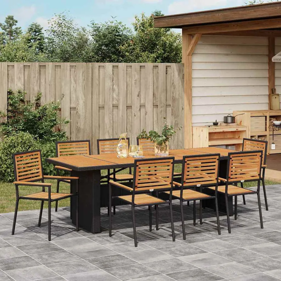 Ensemble de salle à manger pour jardin 9 pcs Noir et Marron - 4