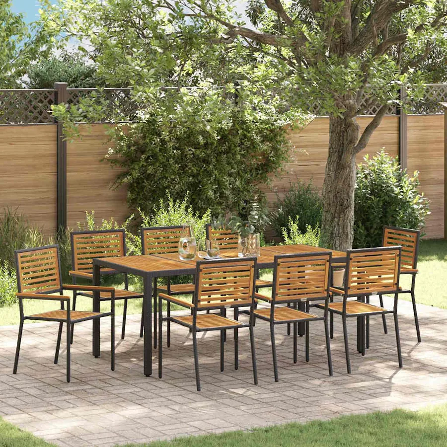 Ensemble de salle à manger pour jardin 9 pcs Noir et Marron