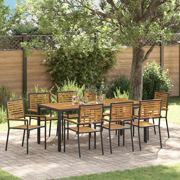 Ensemble de salle à manger pour jardin 9 pcs Noir et Marron