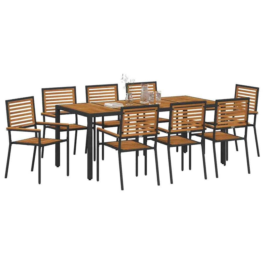 Ensemble de salle à manger pour jardin 9 pcs Noir et Marron - 3