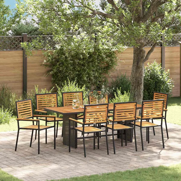 Ensemble de salle à manger pour jardin 9 pcs Noir et Marron