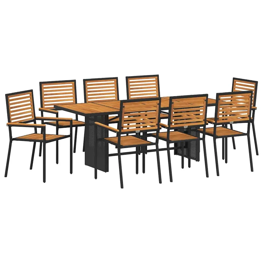 Ensemble de salle à manger pour jardin 9 pcs Noir et Marron - 2