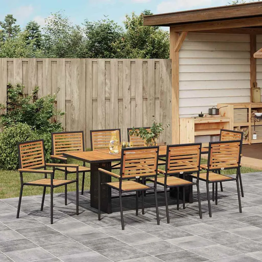 Ensemble de salle à manger pour jardin 9 pcs Noir et Marron - 4