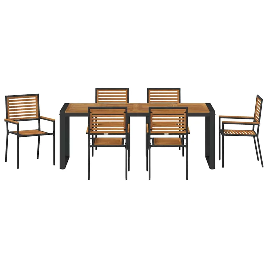 Ensemble de salle à manger pour jardin 7 pcs Noir et Marron - 7
