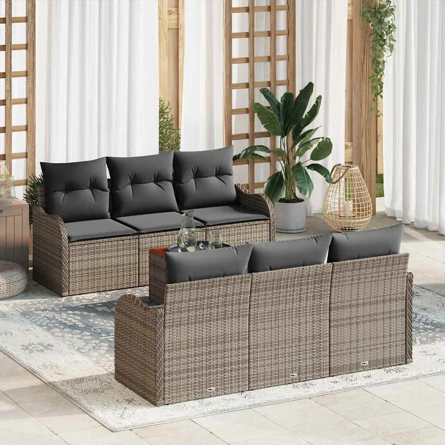 Ensemble de canapé de jardin avec coussin 7 pcs Gris polyrotin