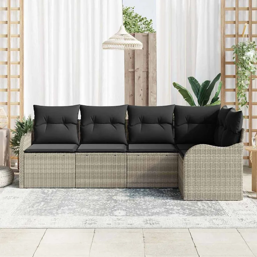 Ensemble de canapé de jardin 5 pcs Gris clair Poly rotin - 3