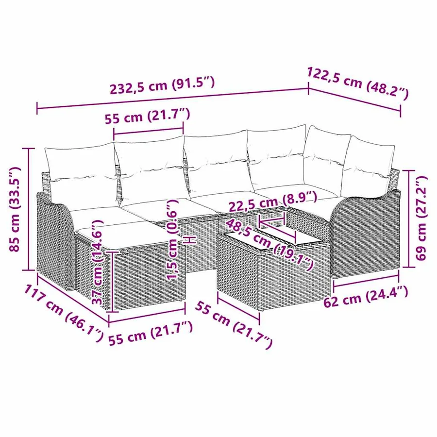 Ensemble de canapé de jardin 7 pcs Gris clair polyrotin - 10
