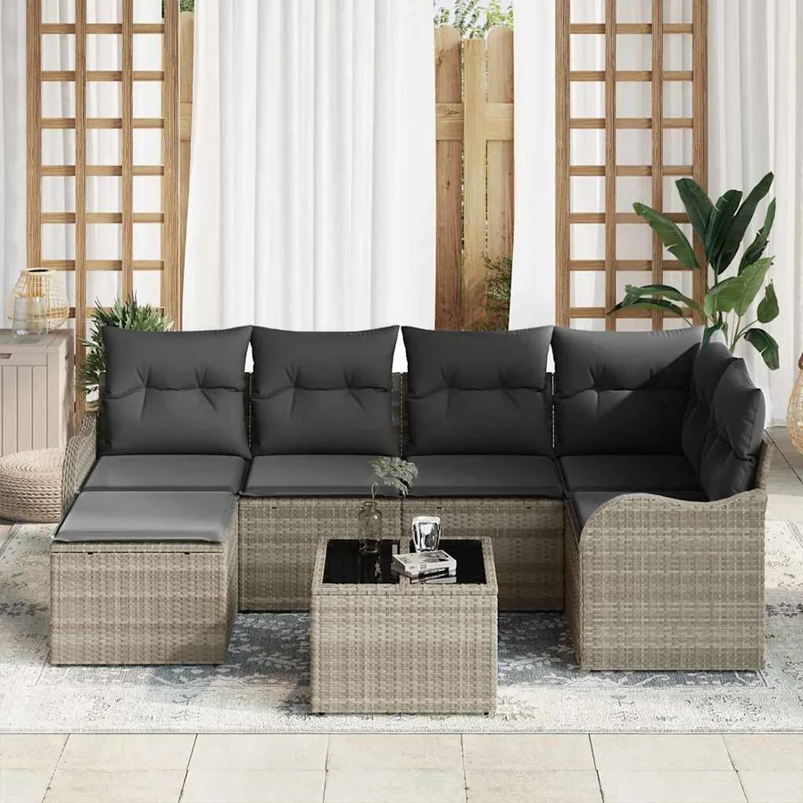 Ensemble de canapé de jardin 7 pcs Gris clair polyrotin - 3