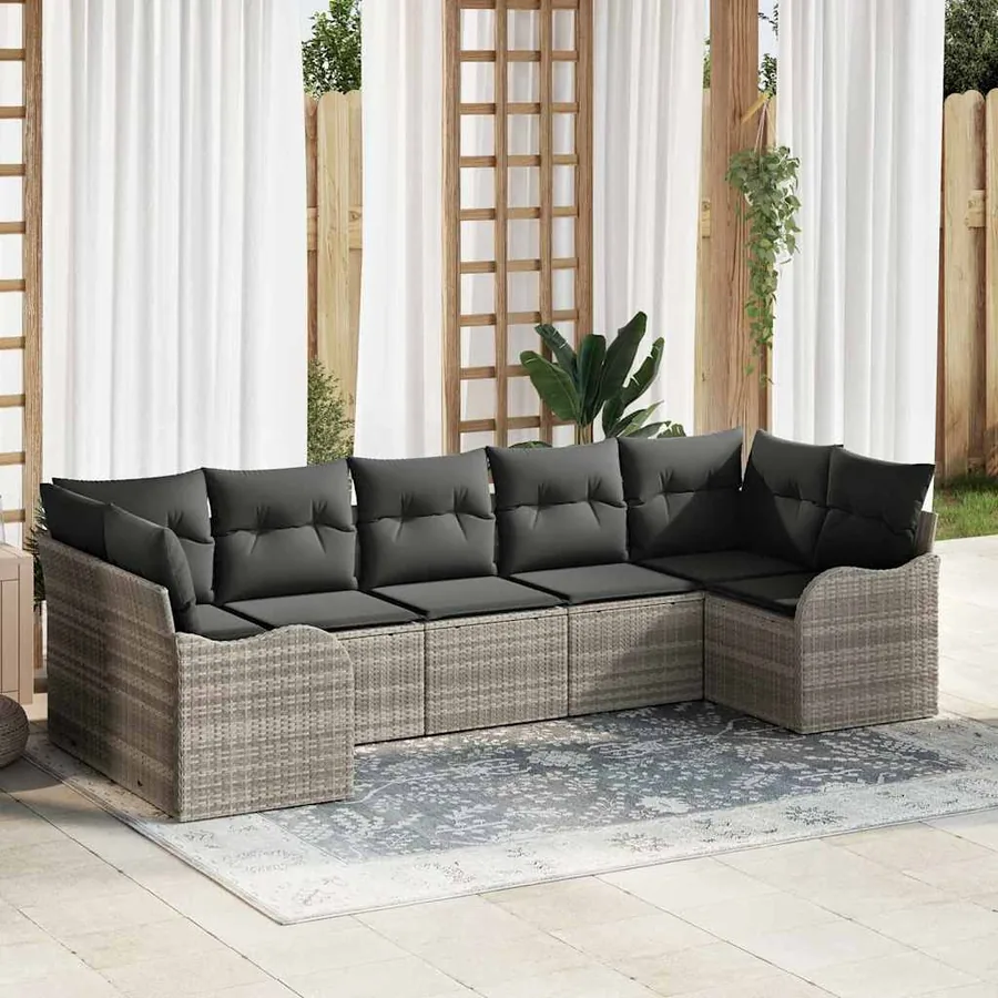 Ensemble de canapé de jardin 7 pcs Gris clair Poly rotin