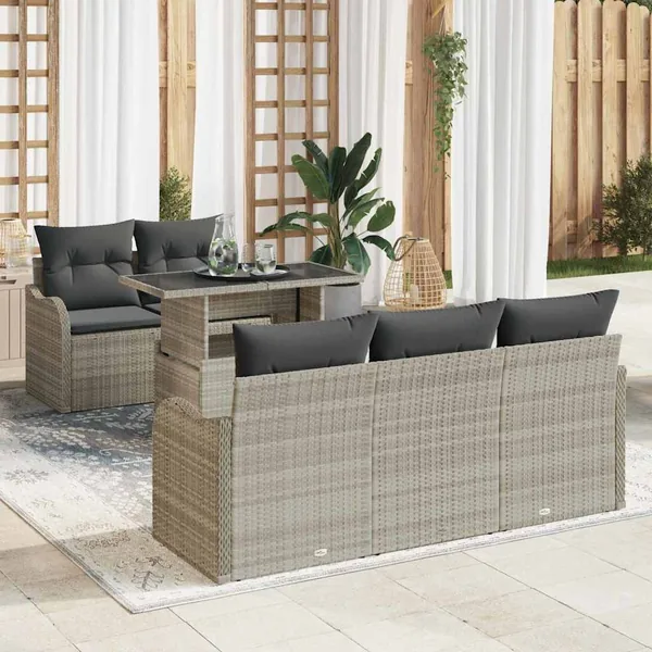 Ensemble de canapé de jardin 6 pcs Gris clair polyrotin