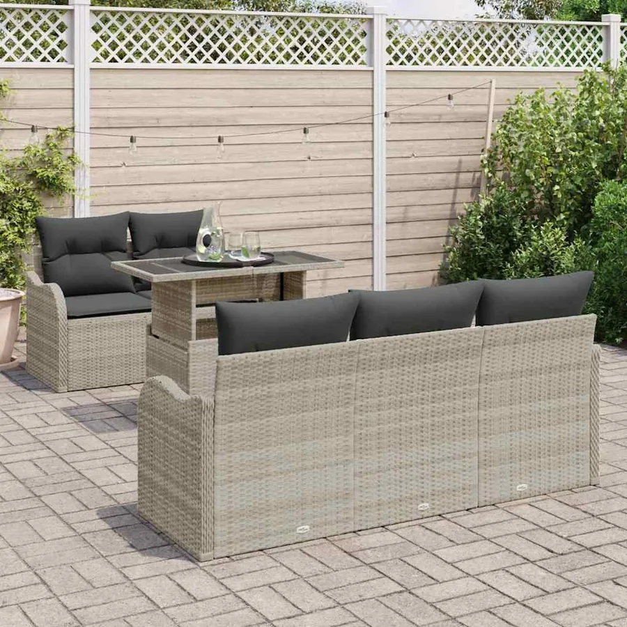 Ensemble de canapé de jardin 6 pcs Gris clair polyrotin - 3