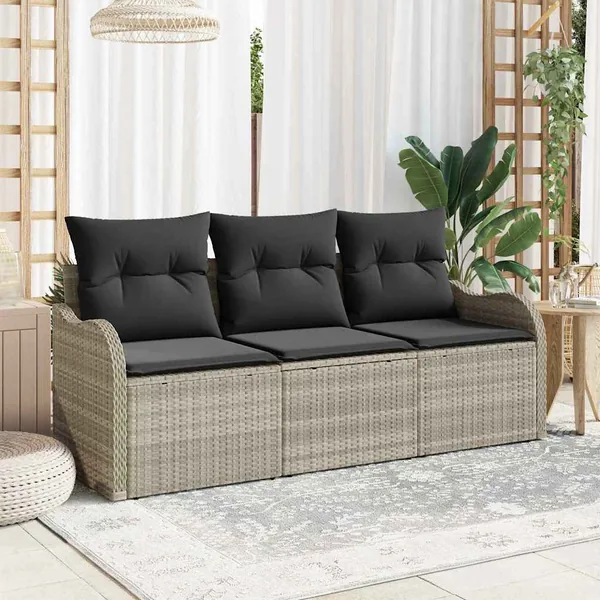 Ensemble de canapé de jardin 3 pcs Gris clair polyrotin