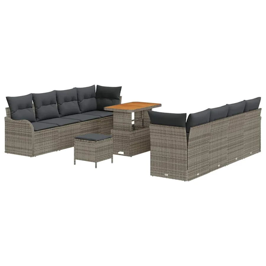 Ensemble de canapé de jardin avec coussin 11 pcs Gris polyrotin - 2