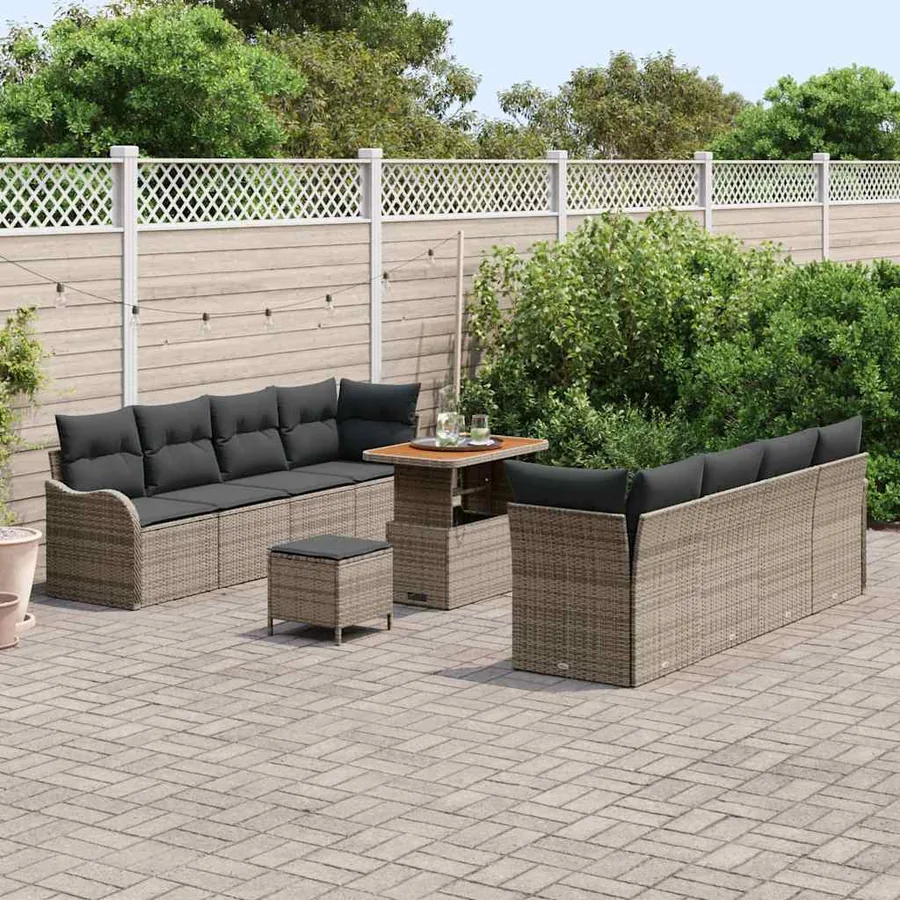 Ensemble de canapé de jardin avec coussin 11 pcs Gris polyrotin - 3