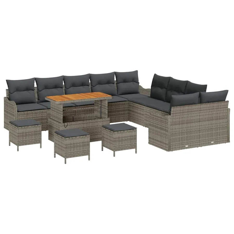 Ensemble de canapé de jardin avec coussin 14 pcs Gris polyrotin - 2