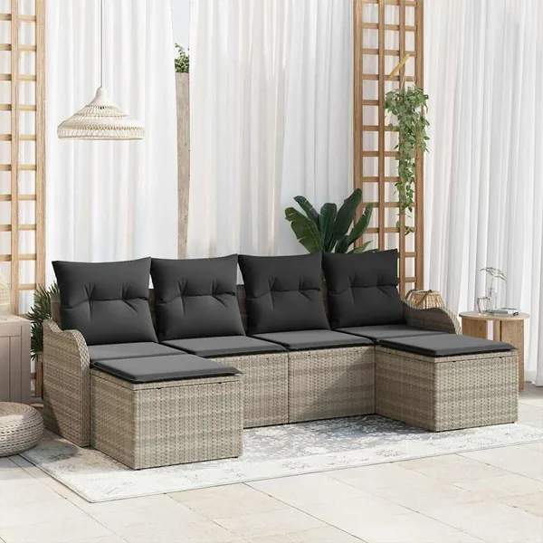 Ensemble de canapé de jardin 6 pcs Gris clair Poly rotin