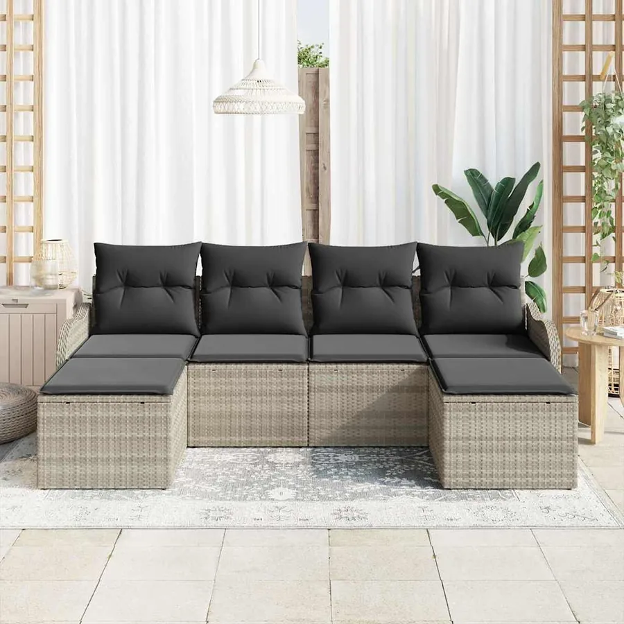Ensemble de canapé de jardin 6 pcs Gris clair Poly rotin - 3