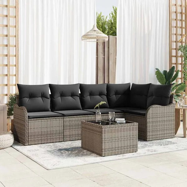 Ensemble de canapé de jardin avec coussin 6 pcs Gris Poly rotin