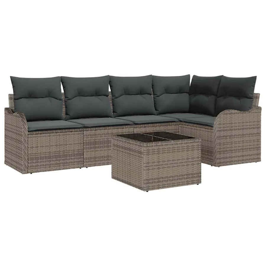 Ensemble de canapé de jardin avec coussin 6 pcs Gris Poly rotin - 2