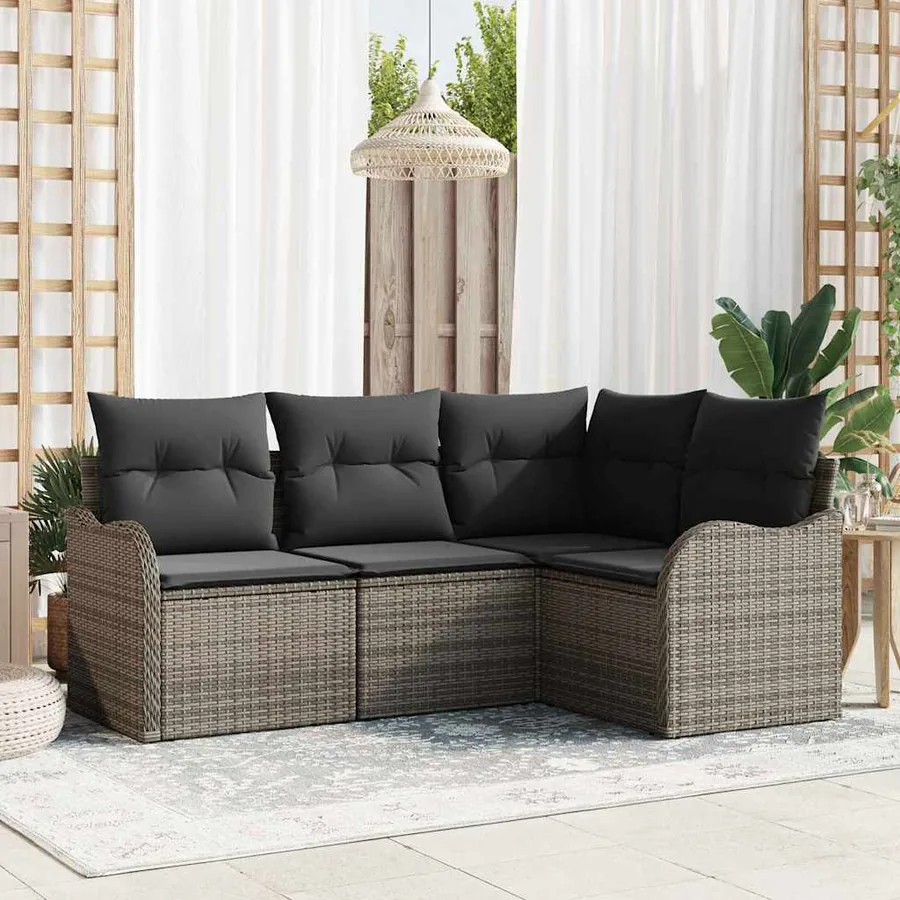Ensemble de canapé de jardin 4 pcs Gris polyrotin