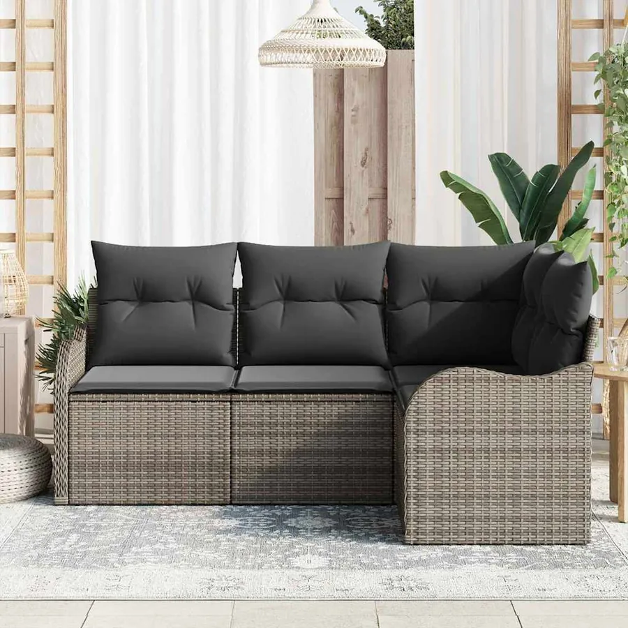 Ensemble de canapé de jardin 4 pcs Gris polyrotin - 3