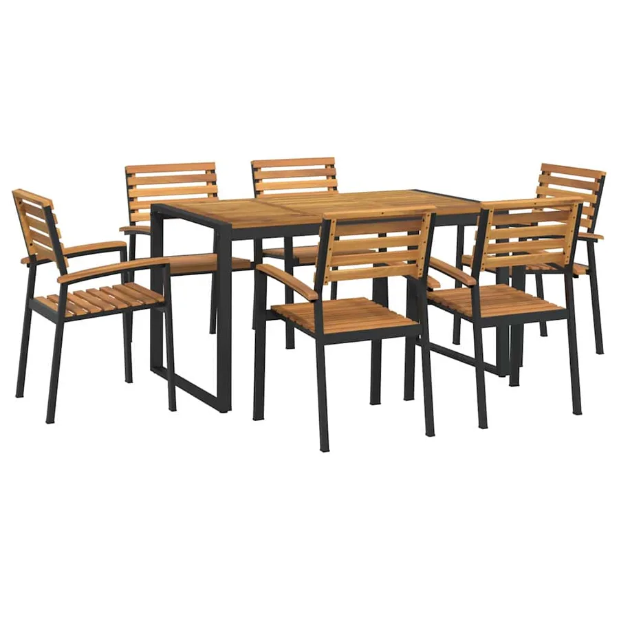 Ensemble à manger de jardin 7 pcs bois d'acacia solide et métal - 2